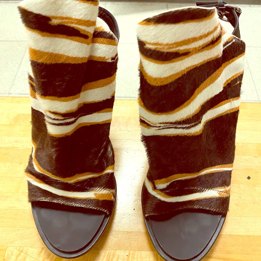 Balenciaga pony hair open  toe sling back heels